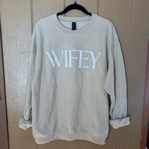 Gildan Beige 'Wifey' Women's Crew Neck Sweater